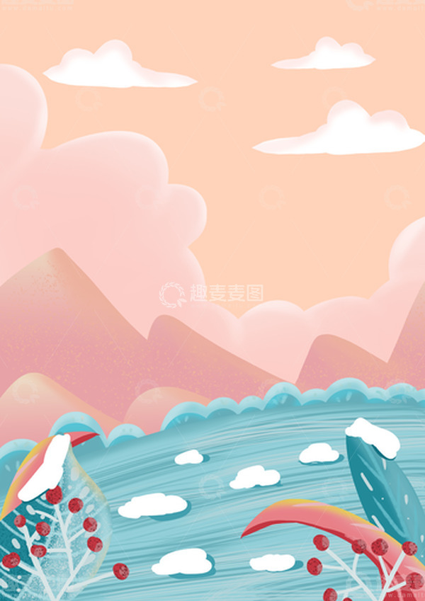 源文件下载【趣麦麦图】粉色卡通手绘风景插画背景