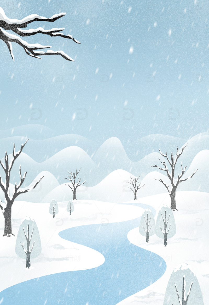 源文件下载【趣麦麦图】手绘简约冬天雪景插画海报背景