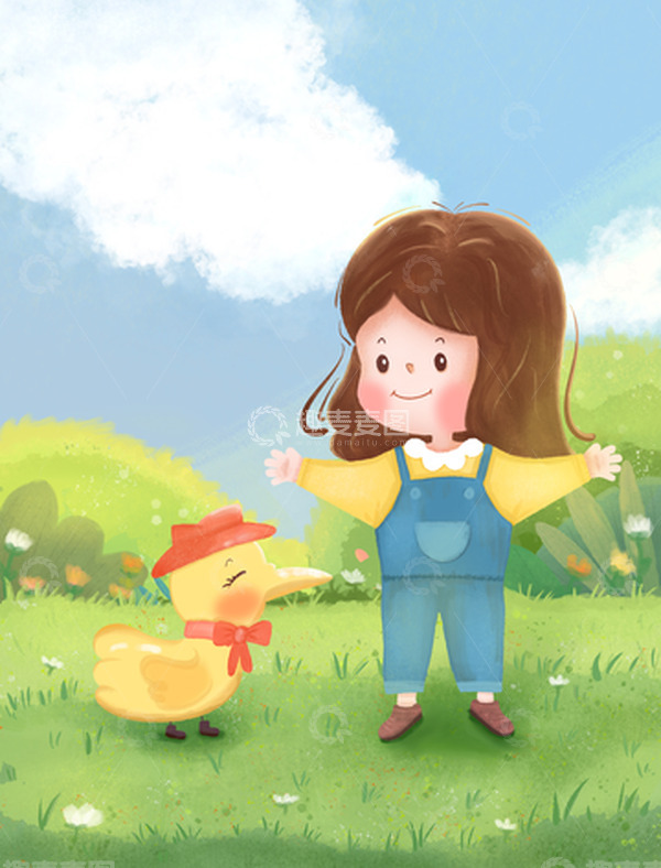 源文件下载【趣麦麦图】春天里的小姑娘和小鸭子
