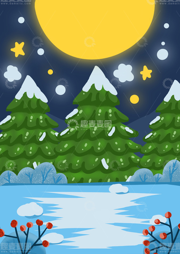 源文件下载【趣麦麦图】绿色圣诞树卡通手绘插画背景