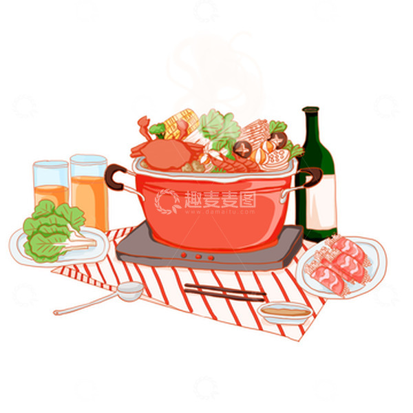 源文件下载【趣麦麦图】冬天火锅肥牛卷温暖食材酒海鲜冬季
