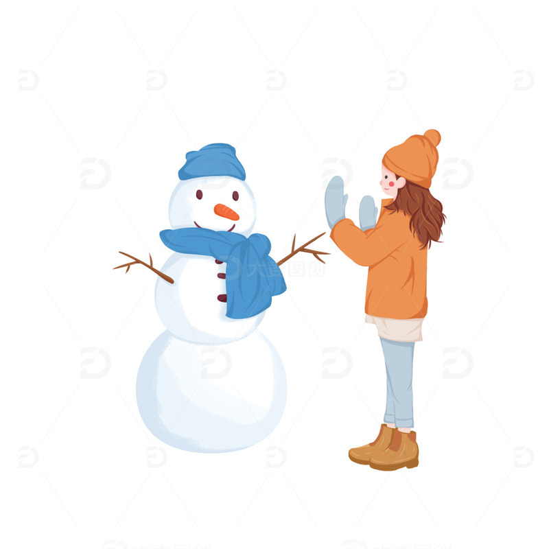 源文件下载【趣麦麦图】清新卡通堆雪人女孩手绘插画
