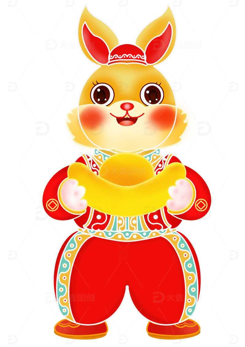 源文件下载【趣麦麦图】新年吉祥兔手绘