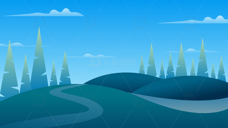 绿色山水郊游插画背景