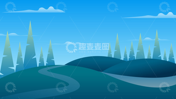 源文件下载【趣麦麦图】-绿色山水郊游插画背景