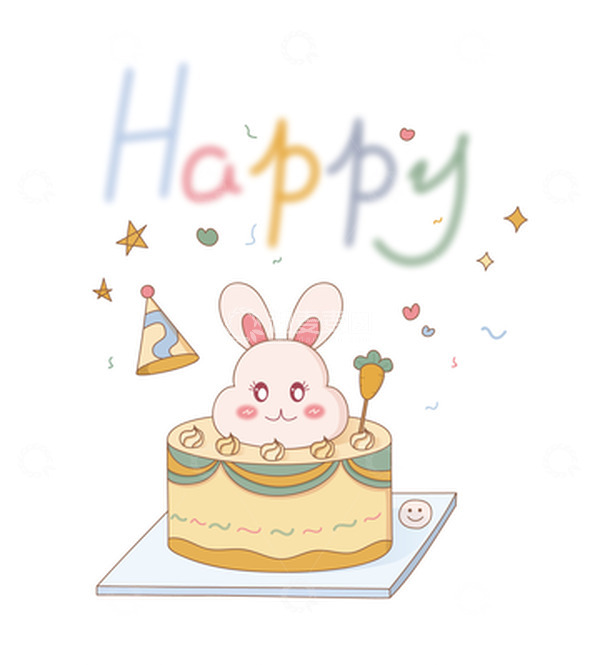源文件下载【趣麦麦图】-彩色手绘兔子生日蛋糕生日帽聚会