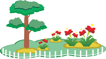 清新风格花园绿色花草树木矢量图