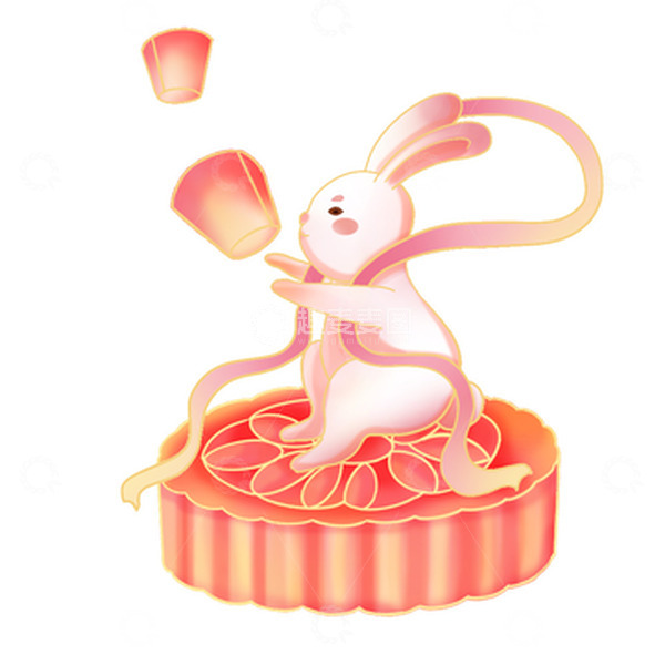 源文件下载【趣麦麦图】国潮风中秋节兔子放花灯月饼元素