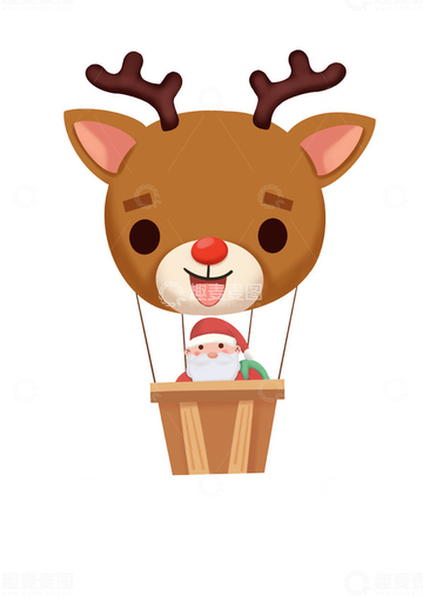 源文件下载【趣麦麦图】-白色卡通圣诞老人热气球麋鹿礼物手绘元素