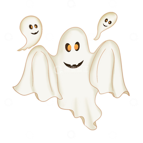 源文件下载【趣麦麦图】黑白卡通风万圣节幽灵元素手绘