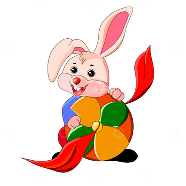 源文件下载【趣麦麦图】-手绘新年兔子绣球插画