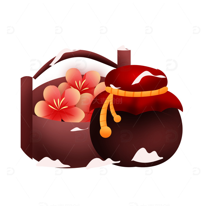 源文件下载【趣麦麦图】矢量手绘食盒酒坛装饰元素