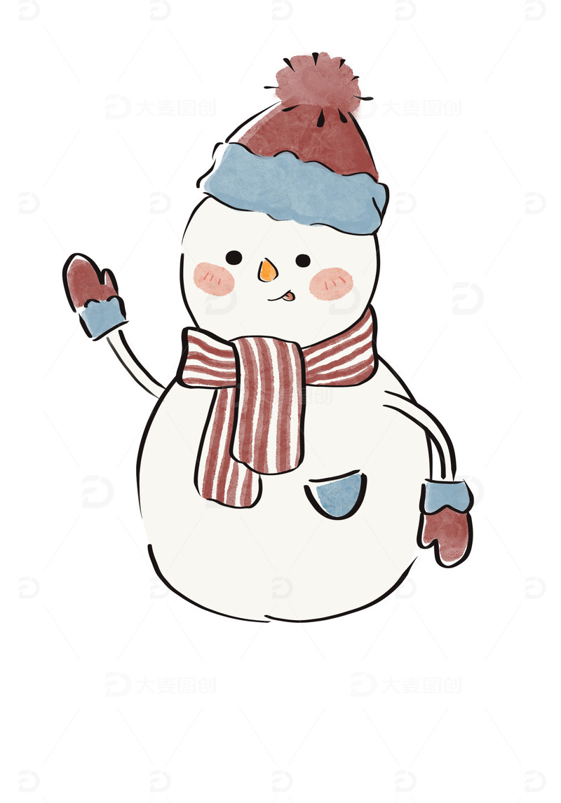 源文件下载【趣麦麦图】水彩手绘小雪大雪可爱帽子雪人