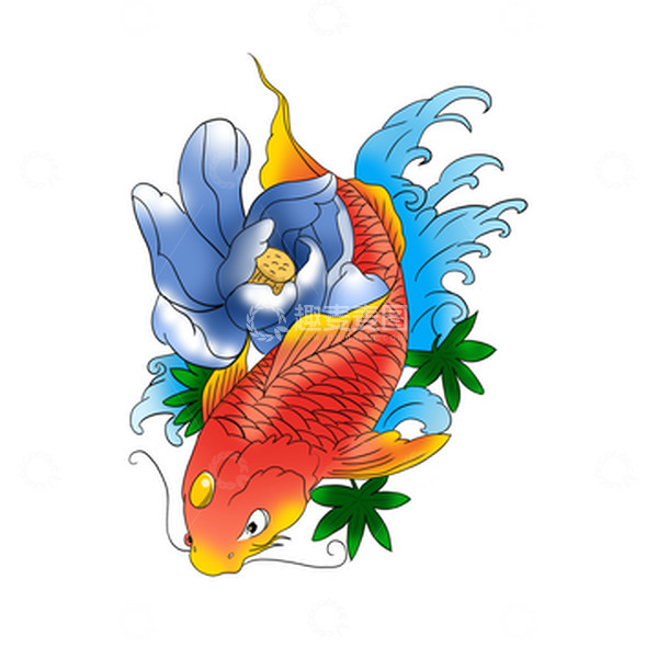源文件下载【趣麦麦图】手绘文创花开富贵鲤鱼牡丹图