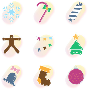 莫兰迪小清新圣诞节拐杖铃铛雪花糖果元素