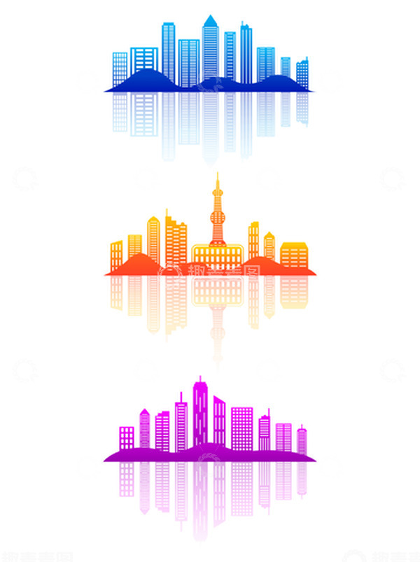 源文件下载【趣麦麦图】彩色渐变城市地标建筑插画装饰元素