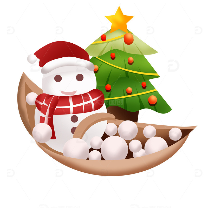 源文件下载【趣麦麦图】-矢量手绘冬天冬天小雪树木装饰元素