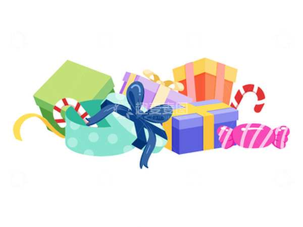 源文件下载【趣麦麦图】-彩色卡通圣诞礼盒圣诞节手绘卡通元素