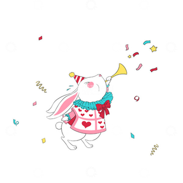 源文件下载【趣麦麦图】彩色卡通手绘欢庆兔年生肖插画