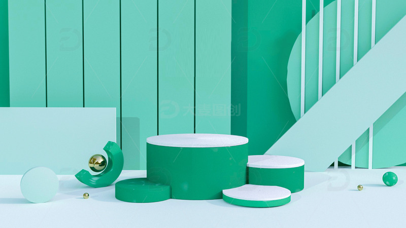 绿色立体C4D电商海报促销展台立体场景