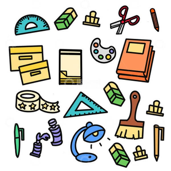 源文件下载【趣麦麦图】-卡通可爱学习用品学习工具手绘元素
