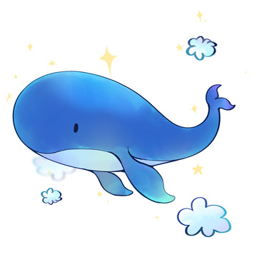 蓝色渐变鲸鱼插画元素