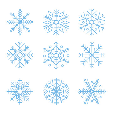 卡通小雪雪花冰晶结晶线条装饰图标