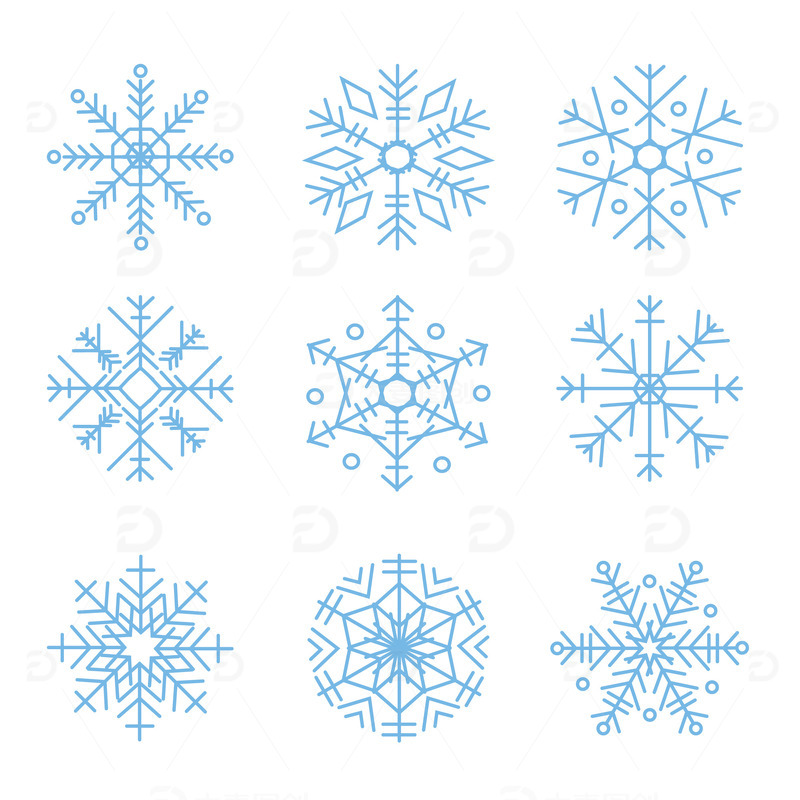 卡通小雪雪花冰晶结晶线条装饰图标