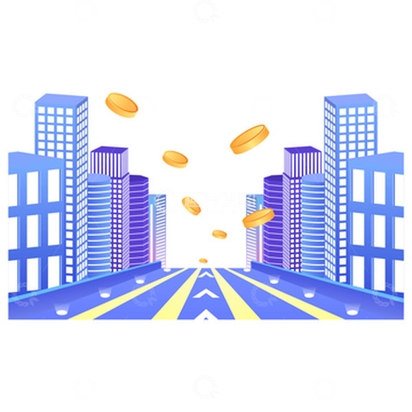 源文件下载【趣麦麦图】蓝色渐变3D立体建筑电商大促横版插画