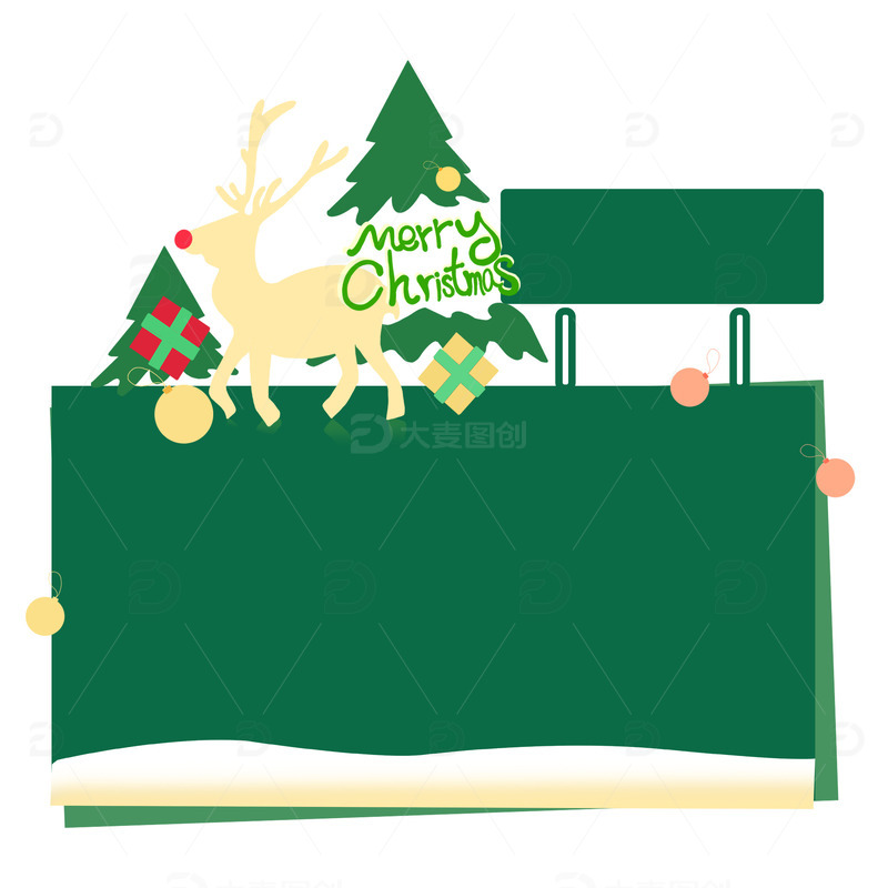 简约麋鹿圣诞边框圣诞节绿色标签