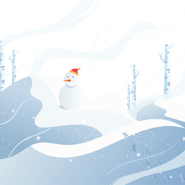 冬天大雪小雪雪人风景插画