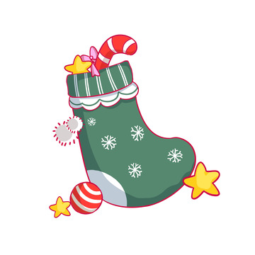 绿色手绘圣诞袜圣诞节插画