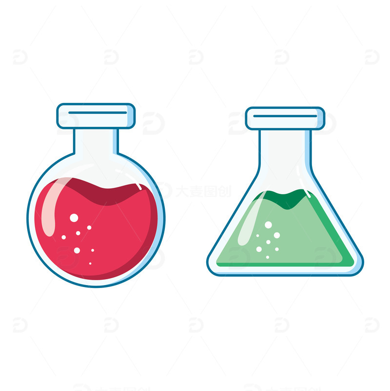 卡通医疗实验室圆形三角形玻璃烧瓶