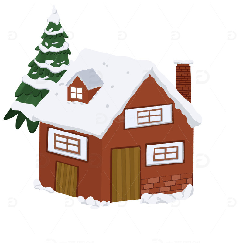 圣诞节树圣诞小屋节日元素雪