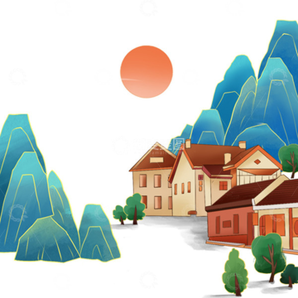 源文件下载【趣麦麦图】国风山水房屋养老居住