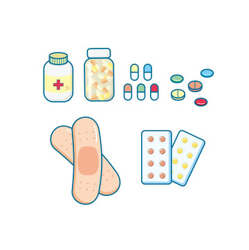 卡通风格医疗素材药品药瓶创可贴