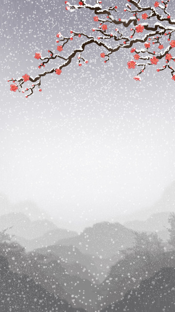 冬季红色腊梅雪景