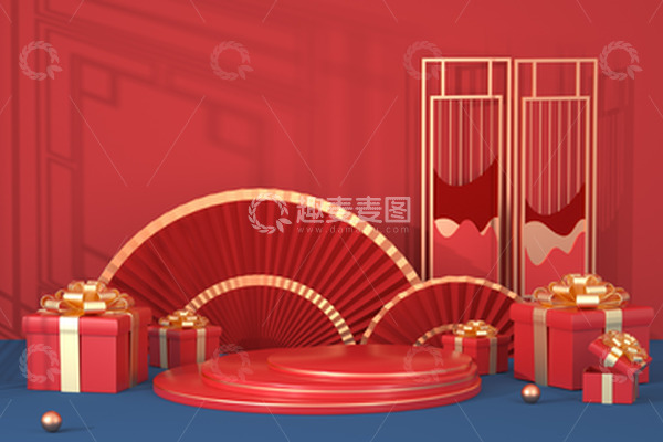 源文件下载【趣麦麦图】3D立体三维电商场景展台模型