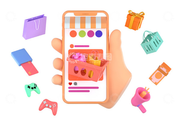 源文件下载【趣麦麦图】3D立体三维电商购物手抓手机购物场景模型