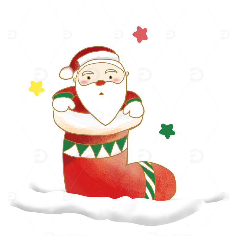 手绘冬季圣诞节圣诞老人袜子装饰元素