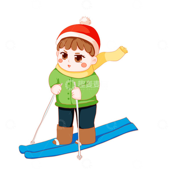 源文件下载【趣麦麦图】滑雪冬天小男孩玩耍冬季手绘卡通元素