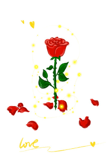 红色玻璃罩玫瑰花花瓣手绘图