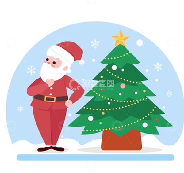 源文件下载【趣麦麦图】绿色圣诞节圣诞老人圣诞树雪地矢量素材