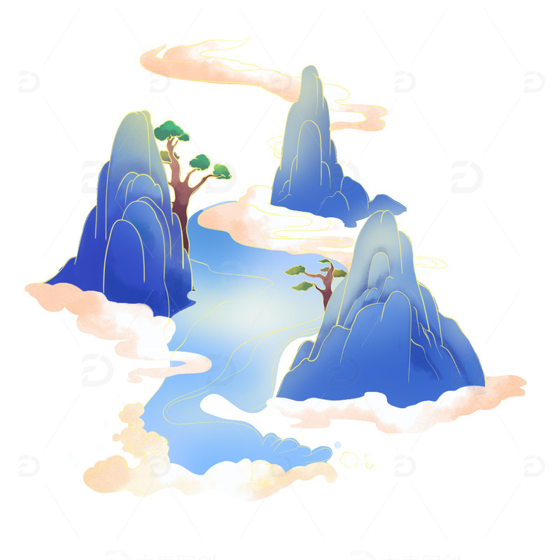 源文件下载【趣麦麦图】冬季国潮风雪山素材