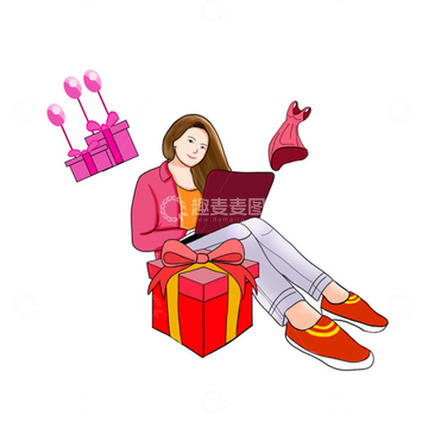 源文件下载【趣麦麦图】手绘电商素材网购少女
