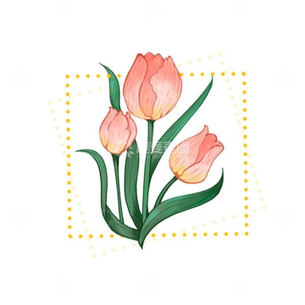 源文件下载【趣麦麦图】粉色渐变水彩郁金香插画元素