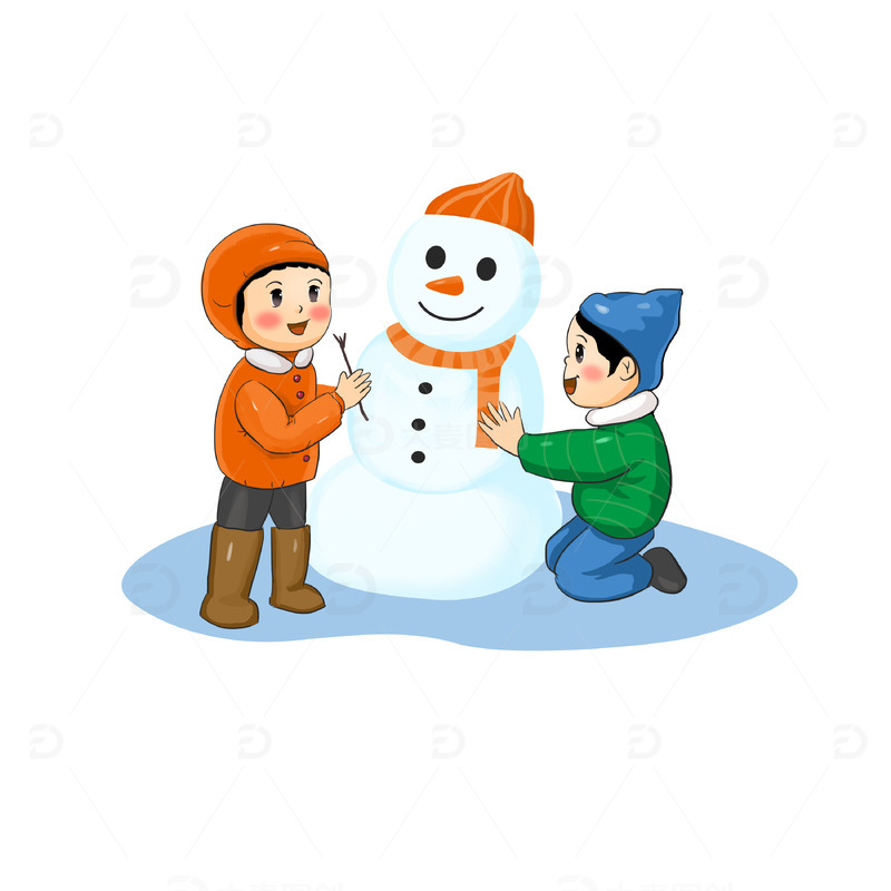 源文件下载【趣麦麦图】白色插画堆雪人手绘图