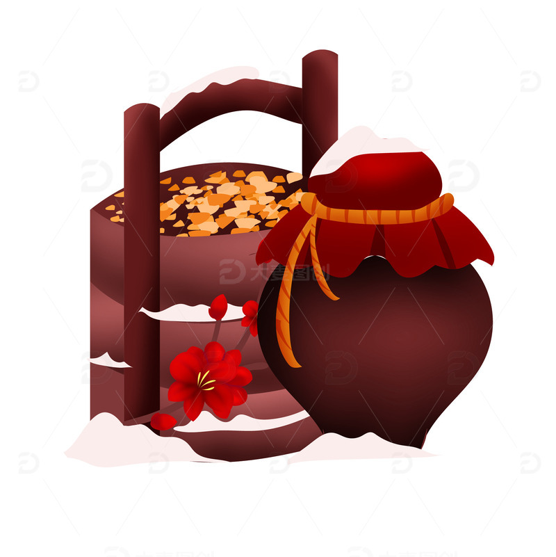 源文件下载【趣麦麦图】矢量手绘古风食盒酒坛装饰元素