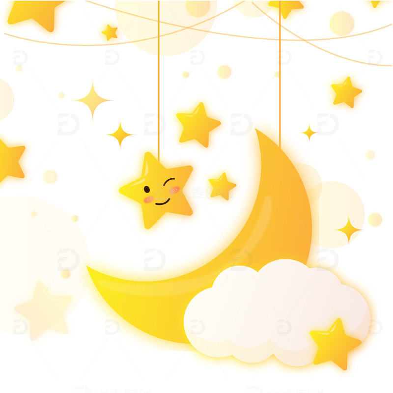 闪烁卡通可爱星星天空夜空月亮装饰插画