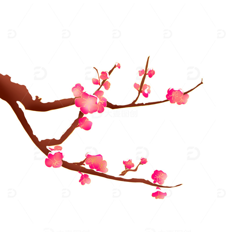 源文件下载【趣麦麦图】-简约国风手绘小雪节气梅花元素